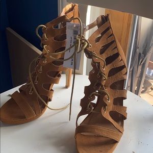 High heel lace up suede never worn heels